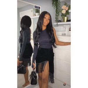 NWT ZARA BLACK VELVET MINI SKIRT WITH FRINGING SMALL